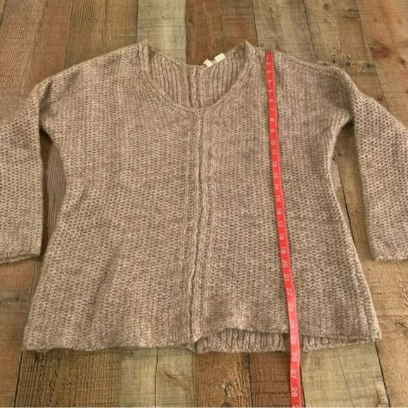 Moth womens cream and tan wool knit long sleeve v-neck sweater -S - Picture 2 of 10